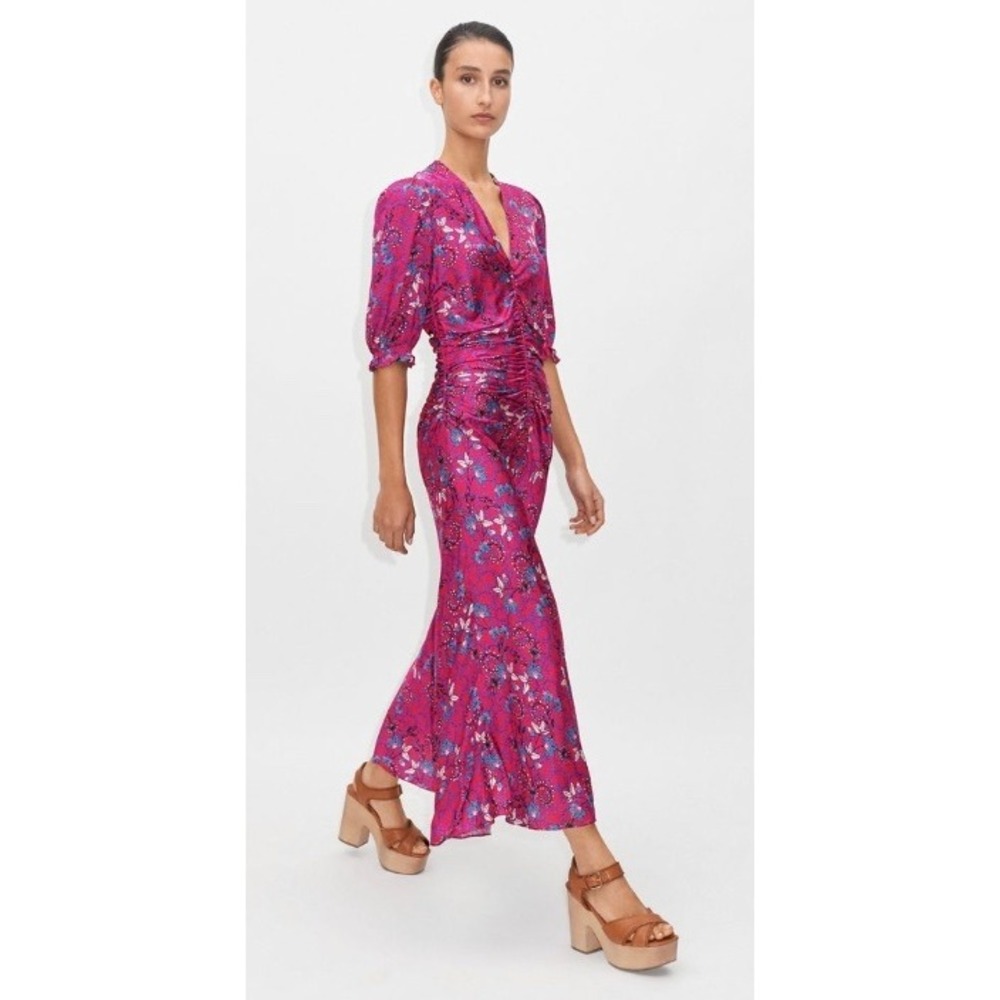 ME+EM Wild Meadow Floral Ruched Maxi Dress Pink US 10 EU 42